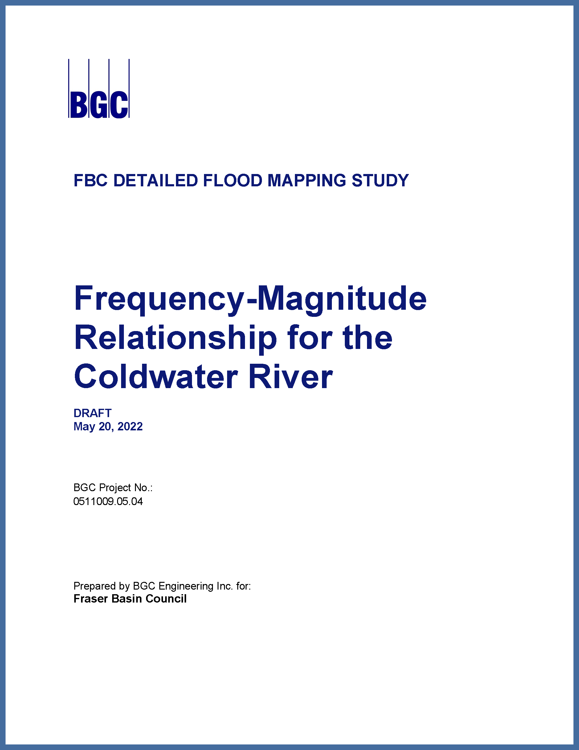 Frequency-Magnitude Relationship for the Coldwater River Draft Report (May 2022)